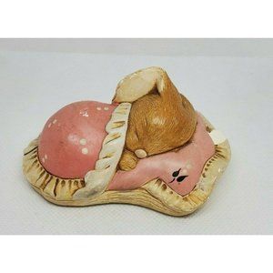 Pendelfin Hand-Painted Stonecraft Snuggles Rabbit Under Pink Covers Made England
